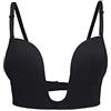 KOEMCY Reggiseno Schienale Scoperta da Donna Reggiseno a Forma di U Senza Ferretto Push up Bralette Profondo Scollo a V Reggiseno Senza Cuciture Removibile Imbottita Biancheria Intima (Nero,C)