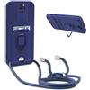 YFSYLL Cover Compatibile con Motorola Moto G9 Play con Cordino,Custodia con Cordino Silicone Cover,Protezione Fotocamera,360°Anello Supporto,Porta Carte,Blu