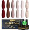 INPING Smalto Semipermante Unghie HEMA-FREE TPO-FREE, 6 Colori Scuroe Rosso Marron Nude Glitter Kit Semipermanente Unghie, Soak-Off UV Nail Art Gel Unghie Set, 8 ML