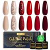 INPING Smalto Semipermante Per Unghie HEMA-FREE TPO-FREE, 6 Colori Nude Glitter Rosso Kit Semipermanente Unghie, Soak-Off UV Nail Art Gel Unghie Set, 8 ML