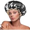 mikimini cuffia doccia per donna e uomo - Cuffia riutilizzabile e impermeabile a doppio strato con fascia regolabile ed elastico per capelli lunghi e trecce - elegante in bianco e nero, Medio, 2 Pezzi
