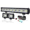 PICAA 59cm 23 Pollici 480W Barra Led Fuoristrada+2x 4 60W Faro da Lavoro Led+Cablaggio Kit, Tripla File 6000K Bianco Auto Camion 4x4 Barra Luminosa a Led 12V 24V Fari Led