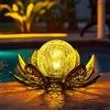 GIGALUMI Luci Solari per Esterni, Decorazione da Giardino, Petalo in Metallo Fiore di Loto, Lanterna in Vetro Craquelé, Decorazione da Tavolo per Esterni, IP44 Impermeabile, per Patio, Prato(Dorato)