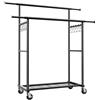 HOKEEPER Appendiabiti a Doppia Astella Resistente 204kg con Ruote e Ripiano, Portatile per Camera da Letto, Lavanderia e Cappotti - Nero