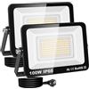 RIGIDON Faretto LED da Esterno con Spina, 2x 100W 10000LM Fari di Sicurezza, Proiettore Led, Faretti lampada Per Giardino Cortile Garage Parete Officina Patio, IP66 Impermeabile 3000K Bianco Caldo