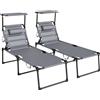Outsunny Set 2 Lettini da Giardino Prendisole Reclinabili con Schienale Regolabile, 70x201.5x45 cm, Nero e Grigio | Aosom Italy
