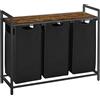 VASAGLE Cesto Panni, 3 Borse in Oxford Estraibili, 3x38 L, 92,5x33x72 cm, Legno Rustico e Nero/Gris/Bianco/Beige Capuchino e Naturale
