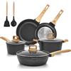 Bezia Set di padelle per piano cottura a induzione 10 pezzi, set di pentole e padelle antiaderenti, set di pentole da cucina con coperchi, granito, senza PFAS