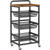 VASAGLE Carrello portaoggetti a 4 livelli, con cestini rimovibili, ripiano da cucina con ruote e maniglia, 31,7 x 40 x 76 cm, marrone rustico e nero inchiostro/quercia oro e bianco opaco