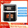 Patbrela Friggitrice ad aria da 5,5 litri Forno elettrico caldo 8 in 1 con schermo LED digitale Finestra visibile Max 200 ° C 1350W Nuova friggitrice nera senza grassi