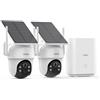 aosu 2K Telecamera Esterno Senza Fili Solare, Kit 2 Telecamere con aosuBase, Senza Abbonamento, Panoramica 360° Auto-Tracking, Locale da 32 GB, Avvisi, Visione Notturna a Colori, Wi-Fi 2,4/5GHz