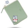Baur since 1976 Baur portafoglio da donna piccolo - vera pelle con protezione RFID - portafoglio compatto con 6 scomparti per carte e cerniera a giro (Cerniera oro, Verde salvia)