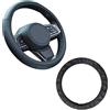 Homefantasy Coprivolante in Pelle,Dimensioni Universali Coprivolante 37-38 cm,Traspirante Antiscivolo Elasticizzato in Fibra di Carbonio Senza Anello Interno Custodia Volante Auto,per Berlina, SUV, Jeep(Nero)