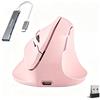 Wowssyo Mouse verticale ergonomico con display, 3 modalità [Bluetooth 5.3, 2.4G, cablato], mouse wireless ricaricabile, 800/1200/1600/2400/4800 DPI, PC/Mac - Rosa