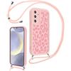 Xylota Cover con Cordino per Samsung Galaxy S24 5G, Aesthetic Leopardo Disegni Custodia con Collana Regolabile Tracolla Laccio Case, Silicone Morbida Bumper Custodie per Samsung S24 5G 6,2'' - Rosa 01