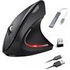 Wowssyo Wowsyo ergonomico Mouse verticale wireless ricaricabile mouse Bluetooth, 2.4G per Windows e Mac OS, 800/1200/1600 DPI, 5 pulsanti, ottico - Nero