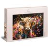 Ulmer Puzzleschmiede - Puzzle da 1000 pezzi Flower Cow - Immagine creativa di mucca con fiori colorati su sfondo scuro - Ritratto di animali artistici - Qualità Made in Germany