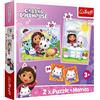 Trefl - Gabby's Dollhouse, Gabby con il suo amico gatto - 3 in 1: 2 puzzle + gioco di memoria, puzzle con i personaggi del film, 30 e 48 pezzi, 24 coppie, per bambini dai 3 anni in su
