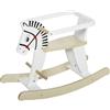 Cavallo a dondolo classico in legno per bambini 1-3 anni con bordo, maniglie e poggiapiedi, 68x26.5x48cm, bianco