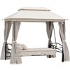 Dondolo 3 posti e lettino singolo copertura a gazebo con zanzariera e cuscini 256x172x248cm crema