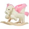 Cavallo a dondolo bianco e rosa con suoni e struttura in legno di pioppo per bambini 18-36 mesi, 70x28x57cm