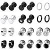 BVLAGIDA 12 Paia Acciaio Inossidabile Orecchini per Uomo Donna, Orecchini Cerchio, Orecchino Bilanciere, Orecchini Punk Style, Nero Argento Orecchini Set