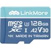 LinkMore Scheda Micro SDXC da 128 GB, A2, UHS-I, U3, V30, compatibile con classe 10, velocità di lettura fino a 160 MB/s, velocità di scrittura fino a 100 MB/s, adattatore SD incluso