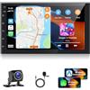 Motorsi Carplay Autoradio Schermo con Wireless Android Auto, Android 2 Din 7 Pollici Touchscreen con 4GB+64GB GPS Bluetooth SWC FM/RDS Radio WiFi USB Ricevitore + AHD Telecamera Posteriore
