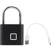 Pwshymi Lucchetto per impronte digitali, IP56, impermeabile, con interfaccia USB, struttura compatta, per impronte digitali, 0,5S, sblocco per zaini per armadietti, colore: nero