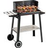 Outsunny Griglia a Carbone Barbecue BBQ Carrello Grill per Picnic con Ruote da Balcone Giardino in Ferro e Legno 83 × 45 × 87 cm Nero|Aosom