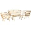Outsunny Set salotto da giardino divano 2 posti + 2 poltrone + 1 tavolino piano vetro temperato 7 cuscini crema