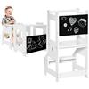 Scala montessori 2 in 1 in mdf staccabile, con sgabello, lavagna inclusi, per bambini 3-6 anni, bianco