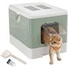 Ferplast Lettiera Gatto Chiusa Antiodore Antisporco Facile da Pulire, Verde | 2 Filtri al carbone attivo che eliminano gli odori, griglia raccogli lettiera anti-perdite, paletta e spazzolina inclusi