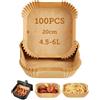 COSORI Carta Forno Per Friggitrice Ad Aria 100 Pezzi, 3-4,5L, 20 × 20 cm | Teglie Per Air Fryer 4,5-6L Quadrati, Antigrasso Antiaderente Fodera in Carta Monouso per Forno, Padelle, Microonde (20cm)