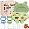 MumEZ Ciuccio Frutta Neonati - Set di mangiatoie per frutta per bambini, include 2 mangiatoie per alimenti per bambini con tettarelle di 3 dimensioni, mangiatoia per frutta in silicone per bambini