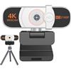 Nolansend Webcam 4K, con copertura per la privacy, bilanciamento del bianco, webcam con microfono, Plug & Play, webcam 4K per PC/laptop/desktop, videochiamate, conferenze