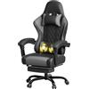 JUMMICO Sedia da gaming, da scrivania con funzione massaggiante, ergonomica, con poggiapiedi, 150 kg, grigio