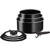 Tefal Set di padelle Ingenio Easy ON Try-Me, 7 pezzi, impilabili, con manico rimovibile, salvaspazio, antiaderente, nero, L1599602