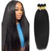 Weeybay Yaki Human Hair Bundles Capelli Veri Tessitura Capelli Naturali Umani Donna Human Hair Extensions Double Weft Weave 50g/Piece Natural Black #1B Color 30 32 34 Inch
