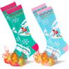 GRPSKCOS 2 paia di calzini da sci in lana merino, per bambini, invernali, termici, spessi, caldi, per sci, pattinaggio, snowboard, escursionismo, 3-12 anni, 02 Viola & Rosso, 7-12 Years