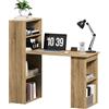 HOMCOM Scrivania per Computer con Mensola Scrivania ad Angolo Libreria Adiacente Multi-Archiviazione Rovere