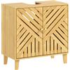 HOMCOM Mobile sottolavabo in Bambù con 2 Ante Doghe e Scaffale Regolabile per Lavabo senza Base 60x30x60 cm Naturale | Aosom Italy