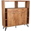 DRW Tavolo di ingresso con 2 cassetti e 2 ante in legno e gambe in metallo naturale e nero 150 x 145 x 40 cm