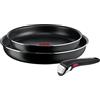 Tefal Set di padelle Ingenio Easy On, impilabile, facile da pulire, rivestimento antiaderente, manico rimovibile, indicatore di calore, L1599302, nero, set da 3 pezzi