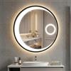 FANTASK Specchio da bagno a LED da 60 cm con illuminazione Specchio rotondo con anti appannamento e 3 colori di luce, specchio da parete con ingrandimento 3x e telaio in alluminio