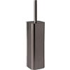 GEDY Jack Scopino WC, Materiale Acciaio Inox, Scopino Bagno Colore Gun Metal, Scopino WC da Appoggio Base Quadrata con Ciuffo in Setole Nere in Nylon, Tazza Interna Estraibile di Facile Pulizia