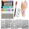 Metuu Pennarelli temporanei per tatuaggi per bambini e adulti, 12 pennarelli metallici e 155 stencil per tatuaggi, penne cosmetiche per tatuaggi per bambini e adulti