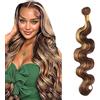 Shoaiye Human Hair Bundles Body Wave Capelli Veri Tessitura Unprocessed Remy Machine Weave Extensions Double Weft Color P4/27 Highlight Blonde for Woman 26 Inch