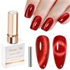 Shining She Smalto Semipermanente Unghie Rosso,1 PCS Olografica Cat Eye Glitter Rosso Smalti Semipermanenti per Unghie Soak-Off UV LED Smalto Magnetico Principiante Nail Art Salon,15ML
