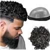 N.L.W. N.L.W 0,04 mm sottile parrucchino in PU di capelli umani per uomo, 10 mm, riccioli afro, parrucchino da uomo, parrucchino di ricambio, misura 10 x 8 Nero naturale